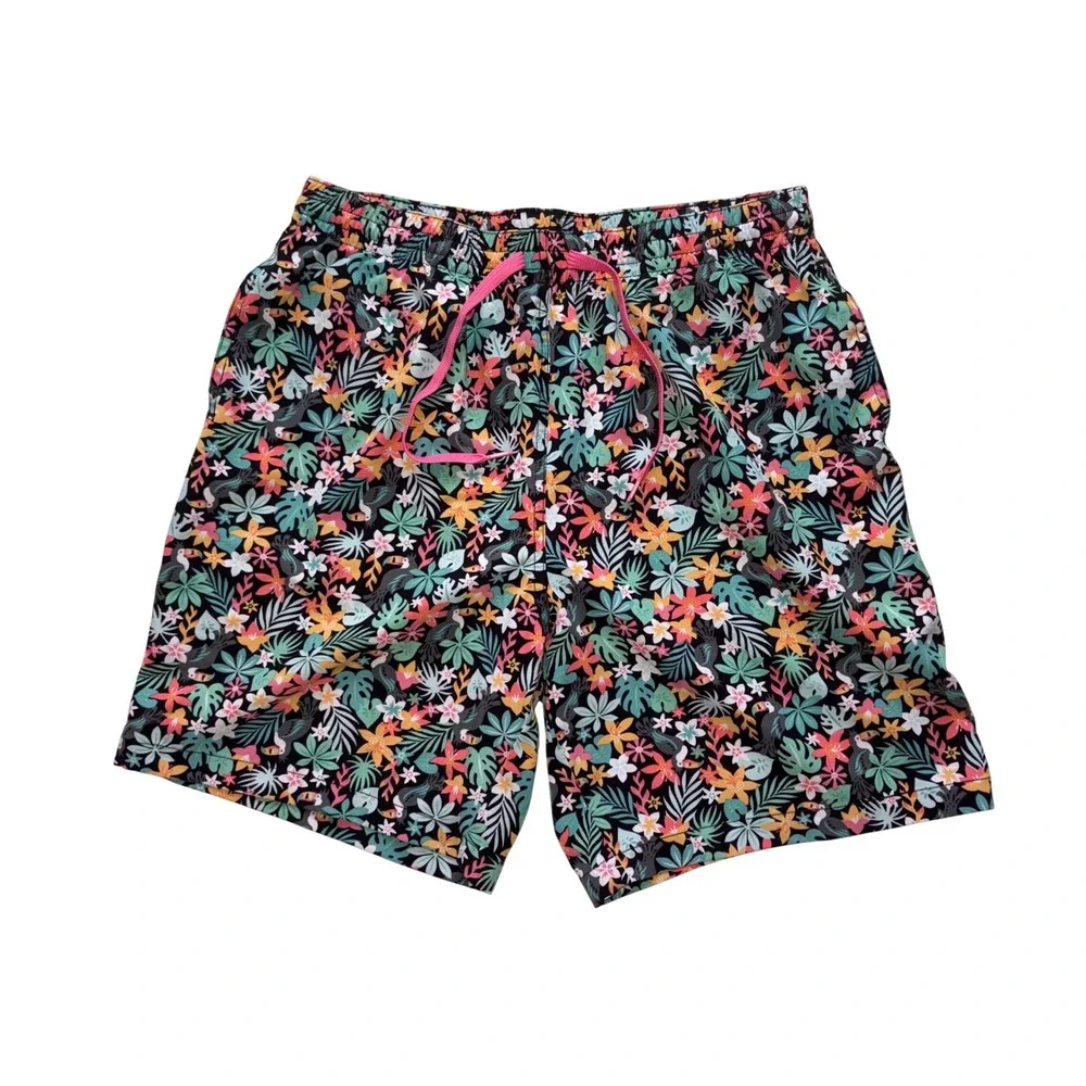 CHUBBIES Swim Trunks Mens L Black Floral Toucan The Bloomerangs 7